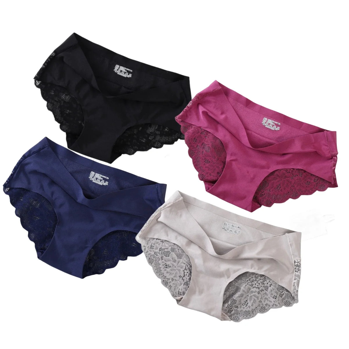 4Pcs/Set Panties Sexy Briefs Lace Trims Panties For Women Comfort Breathable Panty Low-Rise Lingerie M-XXL Ice Silk Underwear