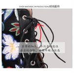 White Floral Embroidered Peep Toe Lace-Up Chunky Block Heel Platform Hollow Out Ankle Sandal Boots for Women