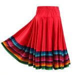 High Waist Spanish Swing Skirt Midi Skirt Ladies Folk Dance Skirt Elastic Large Swing Hem Mexican Flamenco Performance Skirts