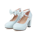 Spring and Autumn New Style Fashion Round Head High-heeled Women's Shoes Sweet Bow Shallow Mouth Buckle Thick Heel Women Shoes