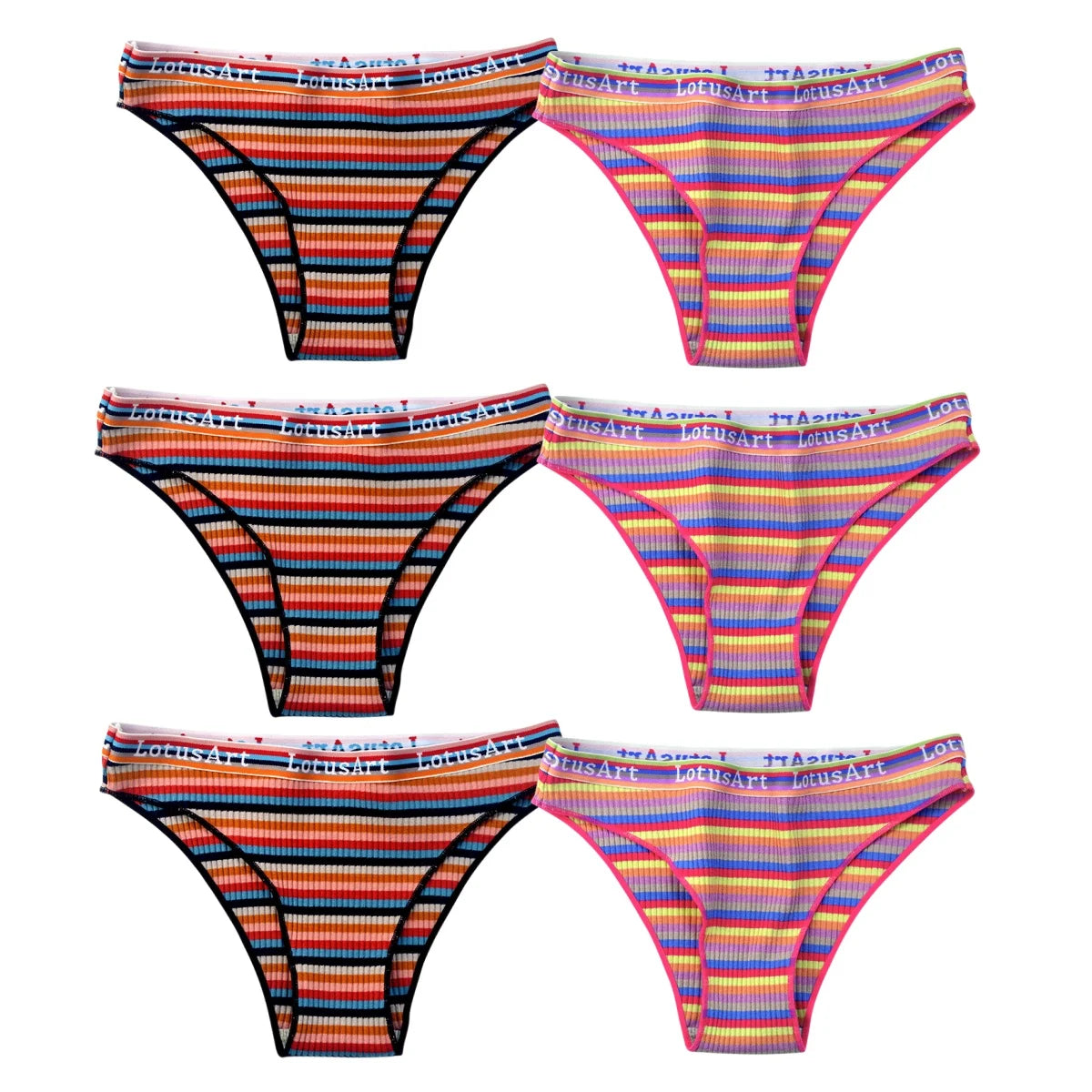 6PCS/Set Cotton Panties For Women Striped Briefs Low Waist Bottoms Female Sports Underpants Seamless Underwear Sexy Lingerie