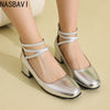 Metallic Silver Gold Women Mary Jane Pumps Square Toe Block Heel Crisscross Ankle Strap Back Zipper Elegant Party Dress Heels
