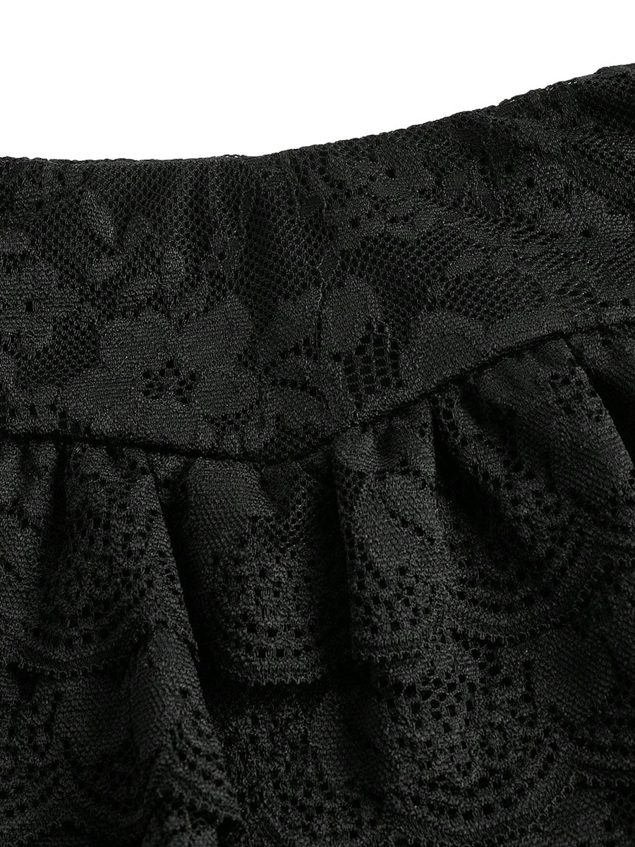 Women Lace Skorts High Waist Ruffle Layered Shorts Summer Gothic Casual Daily Short Pants Streetwear