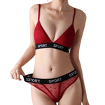 Women Lace Bra And Panties Set Sheer Polka Dot Lingerie Non-wire Bralette Sexy Low Rise Thongs Letter Band Mesh Underwear Set