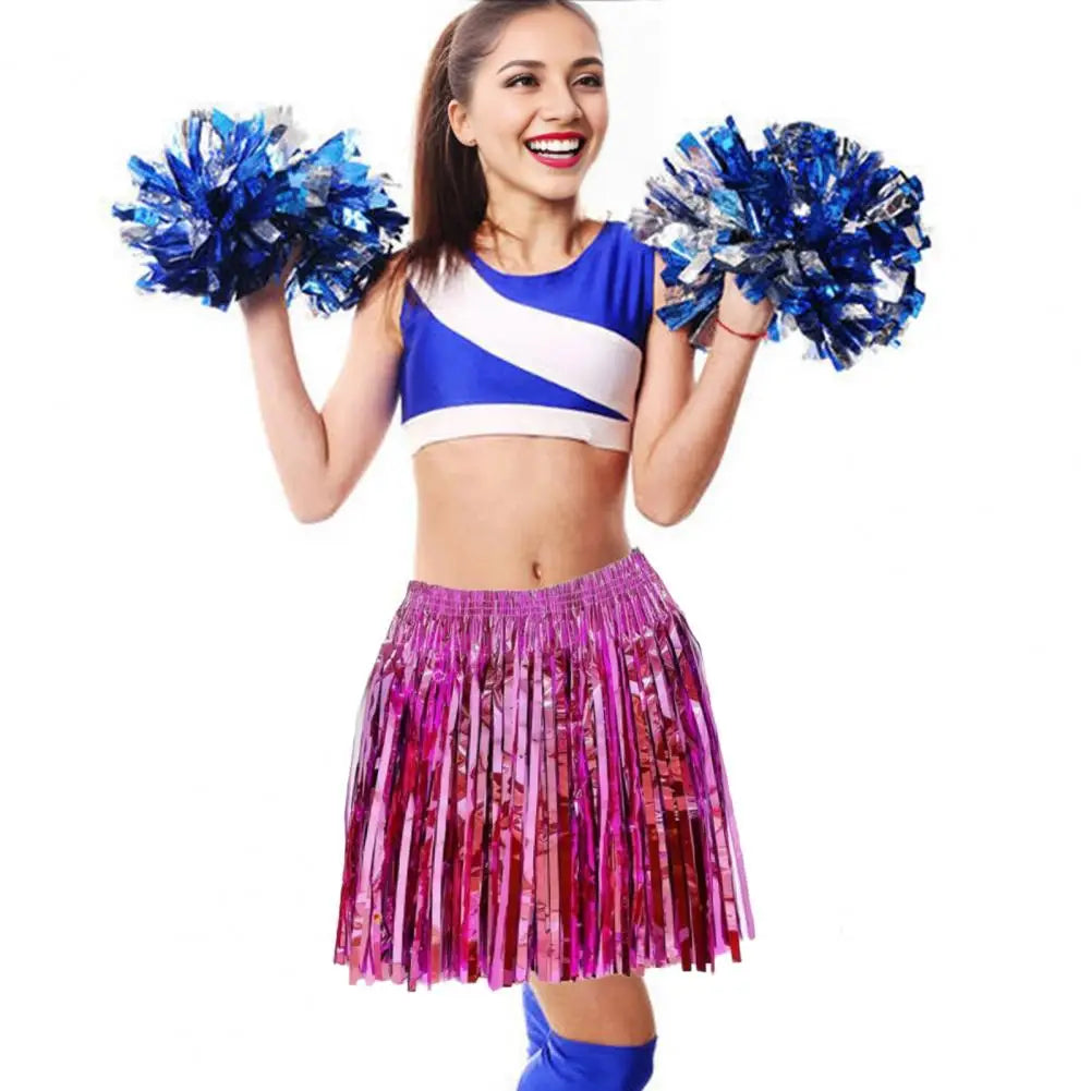 Bright Colors Beach Dance Skirt Hawaii Skirt Elastic Mid-rise Adults Kids Mini Skirt Rain Fringe Tassels Adjustable Curtain