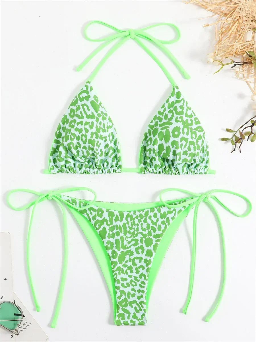 Sexy Micro Bikini 2025 Women Pink Leopard Print Neon Double Side Push Up Swimsuit Brazilian Beach Bathing Suit Thong Swimwear