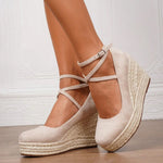 2025 Comfy Walk Big Size 43 Summer Bohemian Espadrilles Platform Pumps Cross Strap Chunky High Heels Wedges Shoes Women