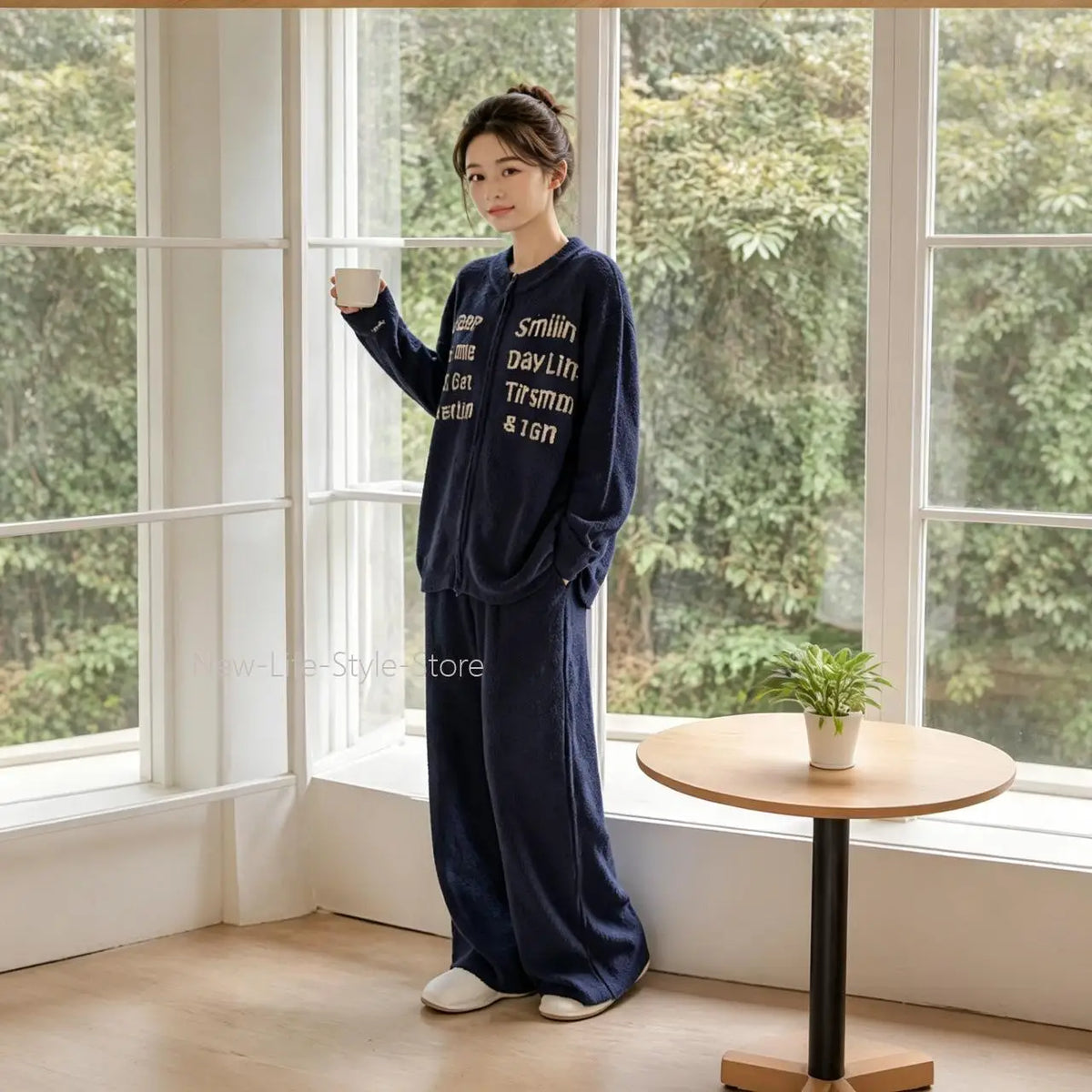 Autumn Winter Thick Zipper Cardigan Casual Wearable Outside Ladies Homewear Sleepwear Women Half Velvet Two Piece Pajama Set
