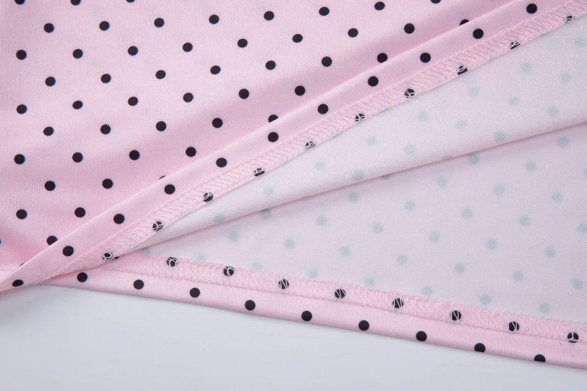 FDYOUI Women's Polka Dot Print Pink Swimsuit Lace-up Bras Panties Split Skirts 3 Pieces Bikinis Sets Bathing Suit Beach Swimwear