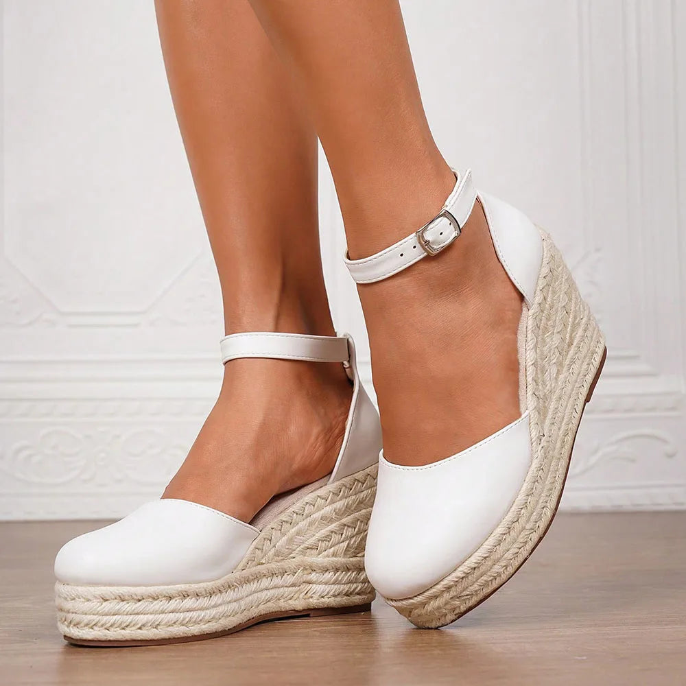 2025 Comfy Walk Big Size 43 Summer Bohemian Platform Espadrilles Sandals Women Ankle Strap Sandals High Heels Wedges Shoes Woman