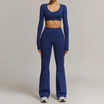 Women 2PCS Yoga Suit Sports Gym Set Tracksuit Workout Long Sleeve Shirt Fitness Flared leggings Short sleeve shorts running suit