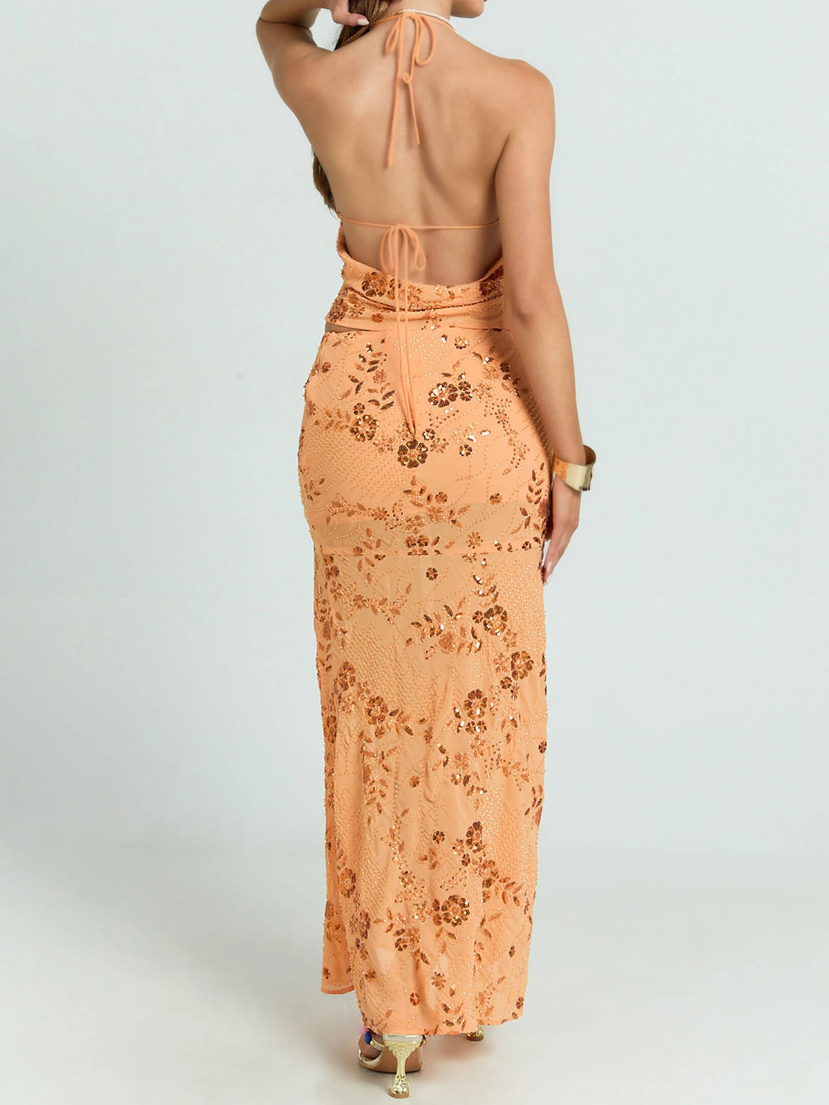 Women Backless Sequined Flower Summer Vest Beaded Halter Top Tie-up Sleeveless Camis Tops for Club Party