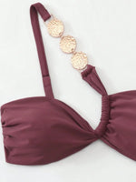 Sexy Metal Chain One Shoulder Bikini Set Women Solid Pleate Push Up Bra High Waist Swimsuit 2026 Bathing Suit Holiday Swimwear