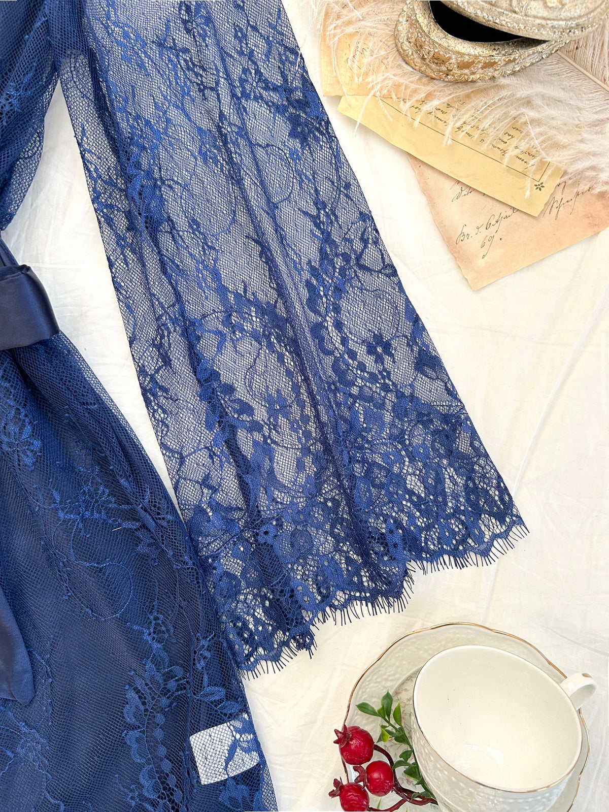 Women Lace Sleepwear Set Sheer Lace Robe with Cowl Neck Slip Nightdress Thin and Breathable Ladies 2Pcs Pajamas