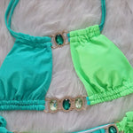 DEKA Splicing Halter Jewelled Diamond Bikini Women Swimsuit Female Swimwear Two Pieces Bikini Set Hollow Out Bathing Suit