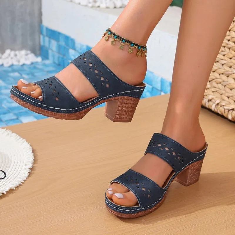 Women Sandals Hollow Out Thick-Heeled Sandals Women Summer Lightweight High Heels Slippers Plus Size Outdoor Platform Shoes