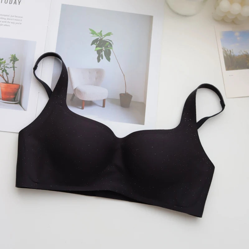 Retro Square Neck Crop Top Small Chest Gathering Seamless Invisible Bralette Summer Thin Soft Support Nude Bra Wirefree Comfort