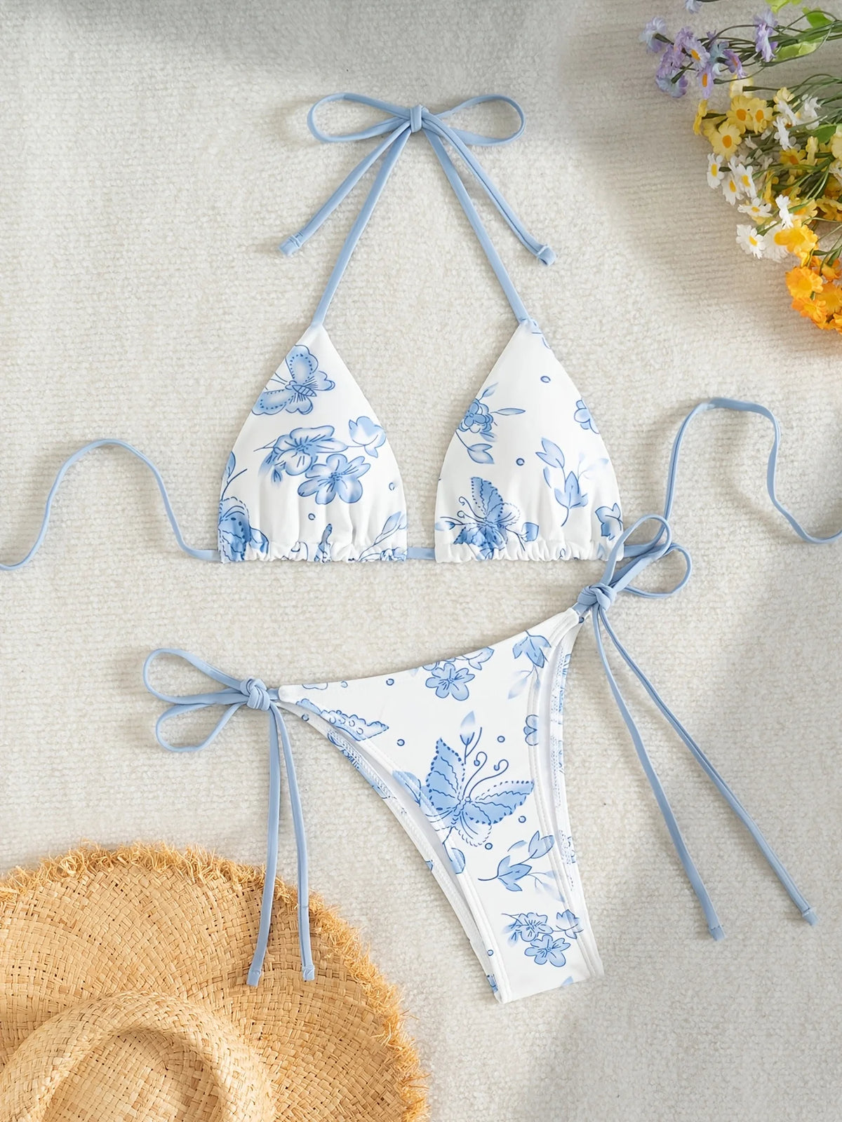 ZTVitality Sexy Triangle Tie Side Bikini Swimsuit 2025 New Arrival Biquini Print Push Up Bandage Halter Swimwear Summer Women