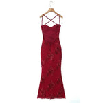Sexy Backless Cross-cutout Strap Dress For Women Heavy-duty Fishbone Steel Support Slim-fit Jacquard Gown Fishtail Long CAUP