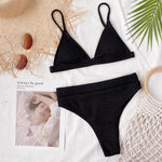 S - XL Sexy Female Swimsuit High Waist Bikini Women Swimwear Two-pieces Bikini set Ribbed Bather Bathing Suit Swim V2328