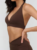 Naked Sports Bras Women Solid Coffee Cross V-neck Shock-absorbing Yoga Suit Gym Fitness Running Workout Crop Top