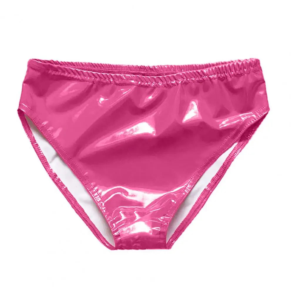 Women Panties Glossy Surface Triangle Shape Elastic Waist Honeymoon Underwear High Waist Bright Mirror Paint Women Underpants