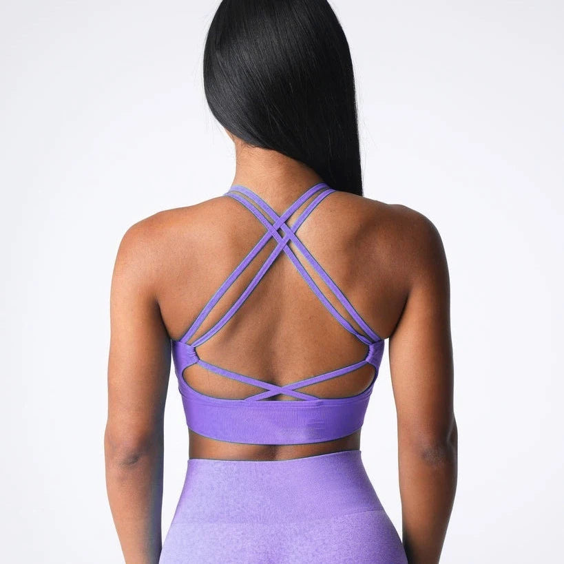 Virtue Seamless Sports Bra Women Backless Gym Crop Top Medium Impact Padded Yoga Bras Strappy Push Up Fitness Brassiere Woman
