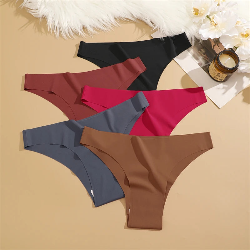 3PCS Seamless Panties Ultra-thin Brazilian Maillard panties Women Ice Silk Underwear Sexy Panty Low Waist G-string Female Solid