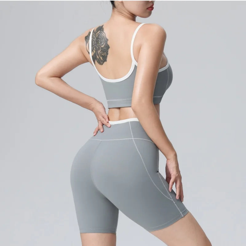 2pcs Women's Quick-drying Sportswear High-Stretch Padded Yoga Bra Butt-Lifting Sport Shorts Breathable Comfortable Yogasuit