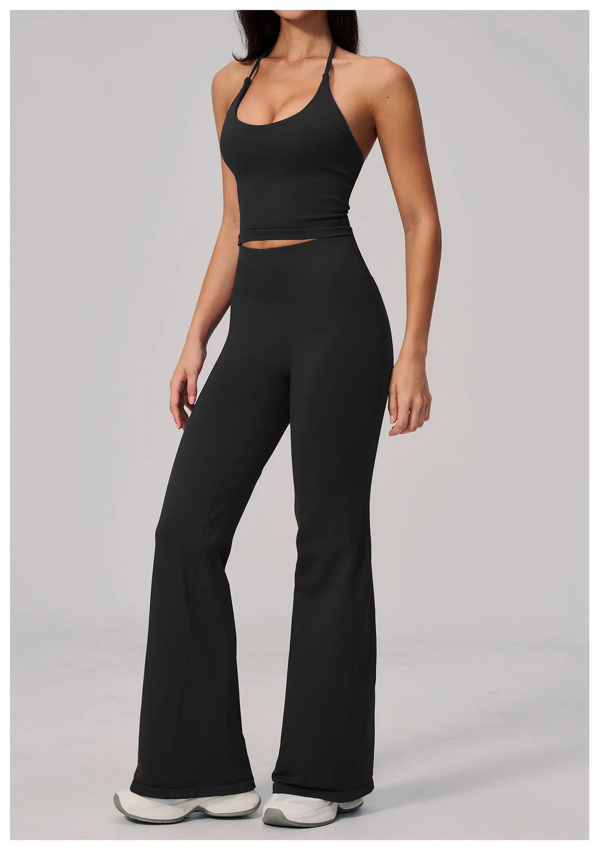 New Yoga Sets Women Summer Seamless Thread Hanging Neck Sports Vest Exercise Fitness Suit High Waist Wide Leg Pants Tracksuit
