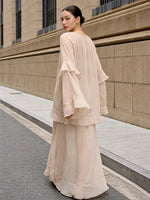 Women's Sheer Chiffon Long Dress Stylish Ruffle Trim V Neck Long Sleeve Loose Fit Dress See Through Cover-ups Streetwear