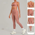 Women's Seamless Yoga Set Sports Fitness Workout Slim Fit High-Waist Tummy Control Pants Suits Gym Training Running Vest Sets