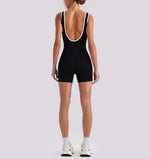 Sexy Sleeveless Backless Scrunch Yoga Jumpsuit Women Color-block U Neck Slim Sports One Piece Suits Tight Fitness Gym Overalls