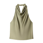 Women's Fashionable Sleeveless Halter Neck Top With Silk Satin Cowl Backless Sleeveless Blouse For Women Elegant Summer Top 3QM8