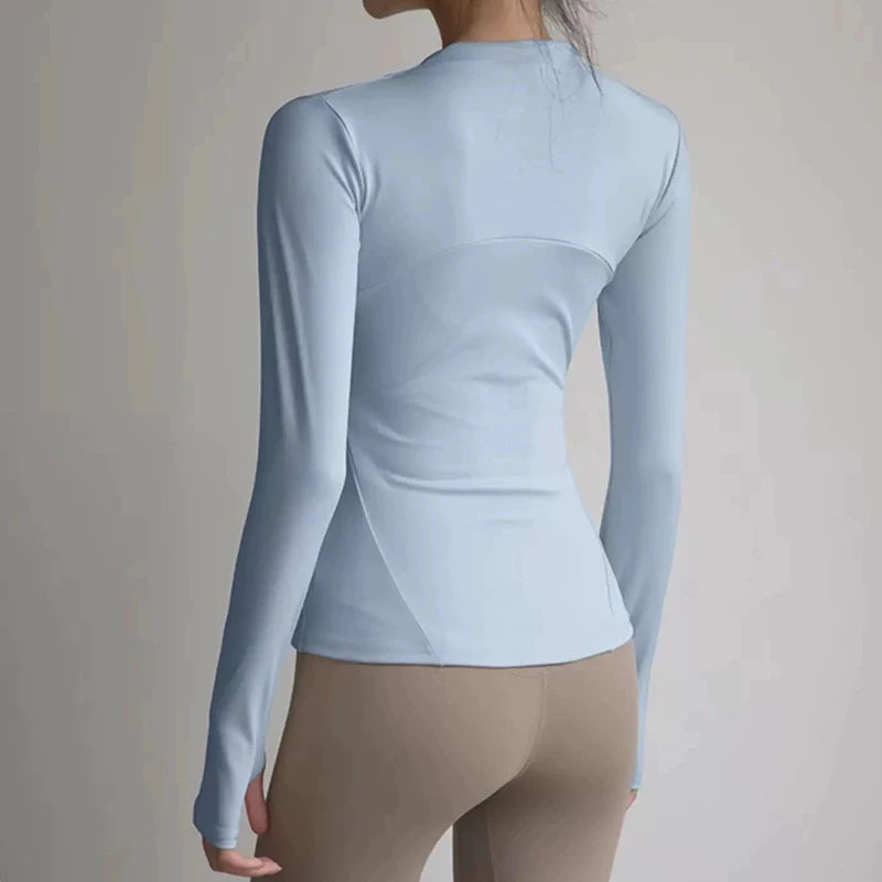 Women's Slim Fit Quick Dry Yoga Fitness Jacket Professional Running Sports Long Sleeve Top for Slimming Effect