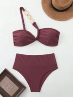 Sexy Metal Chain One Shoulder Bikini Set Women Solid Pleate Push Up Bra High Waist Swimsuit 2026 Bathing Suit Holiday Swimwear