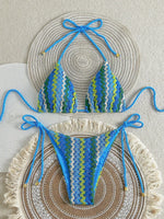 XS - L Mesh Knitted Rope Halter Brazilian Bikini Women Swimwear Female Swimsuit Two-pieces Bikini Set High Cut Bathing Suit Swim