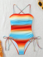 S - XL Gradient Knitted Cross Back Women Swimwear High Leg Cut Monokini Bather Bathing Suit Swim One Piece Swimsuit Female K8129
