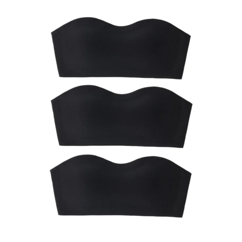 3Pcs/Set Women Strapless Bandeau Bra Removable Straps Seamless Wireless Multi‑Hook Back Closure Bra For Multi‑way Wearing