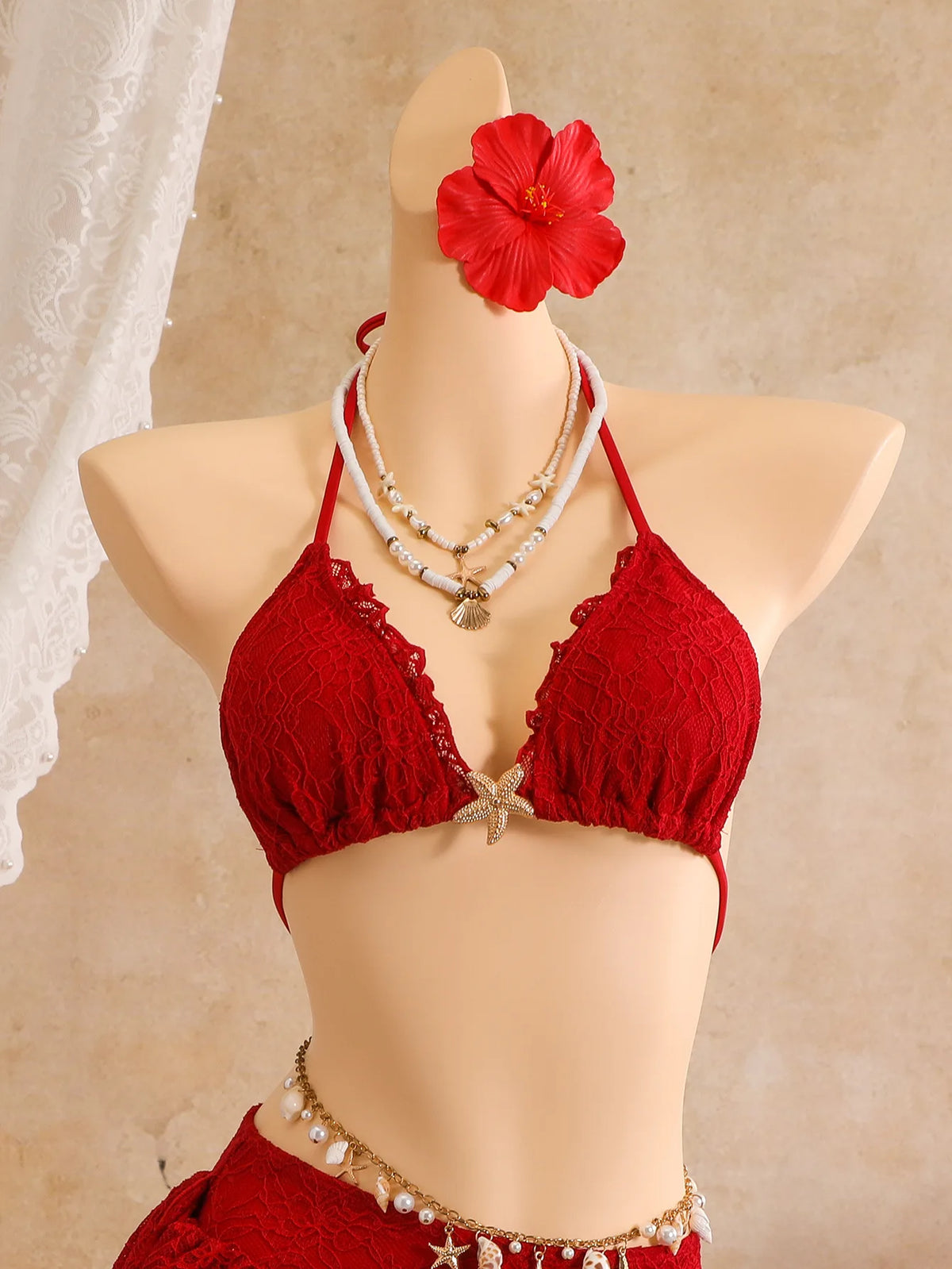 Sexy White Lace Bikini Set 2026 Women Beach Starfish Push Up Bra Swimsuit Holiday Bathing Suit Pleate Cover Up 3 Piece Swimwear