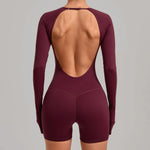 Women's Yoga Jumpsuits Sports Fitness Hip-lifting Long-sleeved Backless Running Training Workout Gym Shorts One-piece Bodysuits