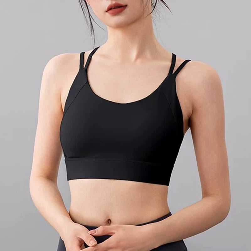 Women's Yoga Sports Bra Shock-Absorbing Gathered Front with Fine Strap Detailing Beautiful Back Design for Running Fitness Vest