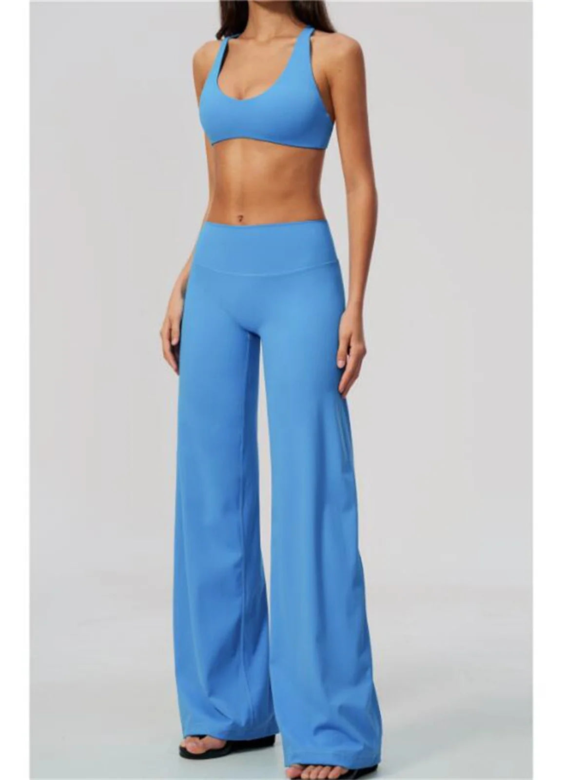 Summer 2 Piece Yoga Sets Women Tight Back Cross Sports Bra High Waist Peach Hip Wide Leg Pants Gym Running Fitness Workout Suits