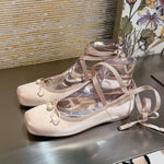 2025 Summer Cute Square Toe Ballet Flats Shoes Women with Riband Sweet Satin Slip On Comfortable sole Office Lady Daily Shoes