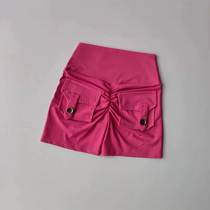 Nude High-Waisted Women's Yoga Fitness Shorts with Pockets Peach Hip Sports Fitness Running Training Gym Active Leggings