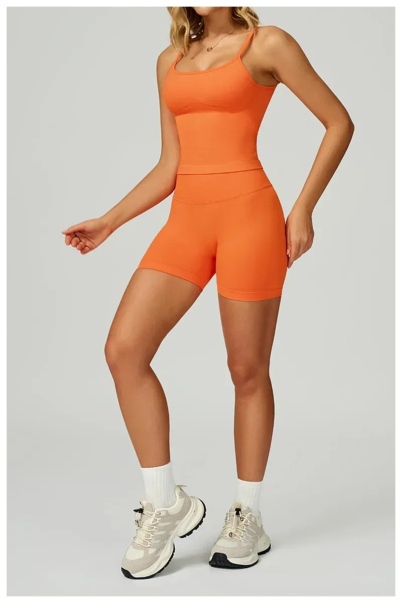 2 Pieces Women's Seamless Yoga Set Fitness Running Sports Set Slim Fit High Waist Beautiful Back Tracksuit