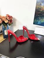 Black glossyFemale High Heels Open Toe Slides Trending Breathable Women Summer Outfit Casual Shoes12cm Sandals