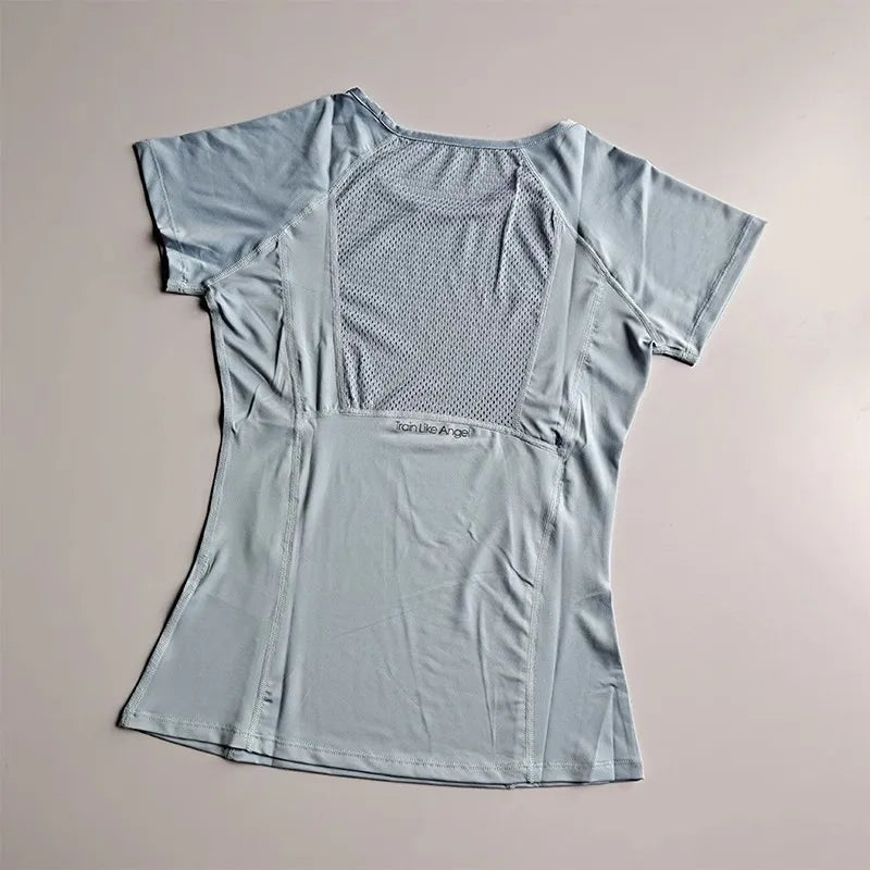 Women's Mesh Sports Fitness T-Shirt Quick Dry round Neck Pullover Short Sleeve Breathable Yoga Top for Workout And Fitness