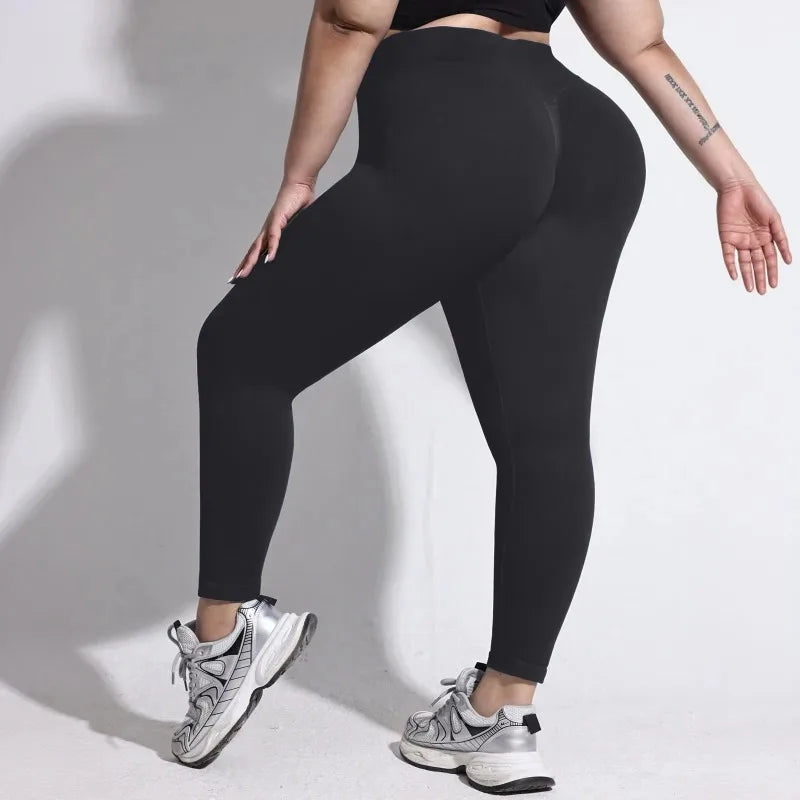 STOUREG Women's Plus Size Seamless Yoga Pants High Support Fitness Workout Pants High Waist Running Sports Cycling Pants
