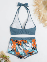 2026 Halter Bikini Set Short Swimsuit Women High Waist Swimwear Female Printed Bathers Swimming Bathing Swim Suit Beachwear